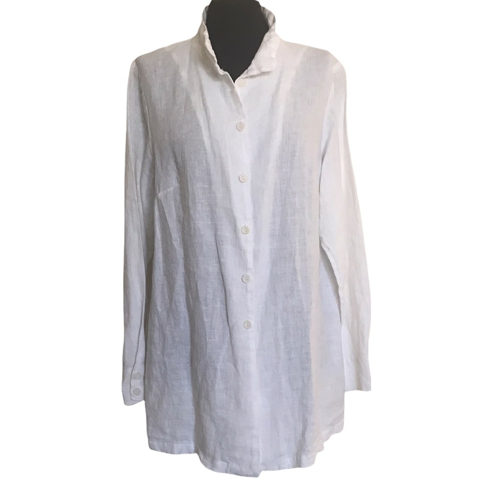 FLAX White Linen Long Sleeve Blouse